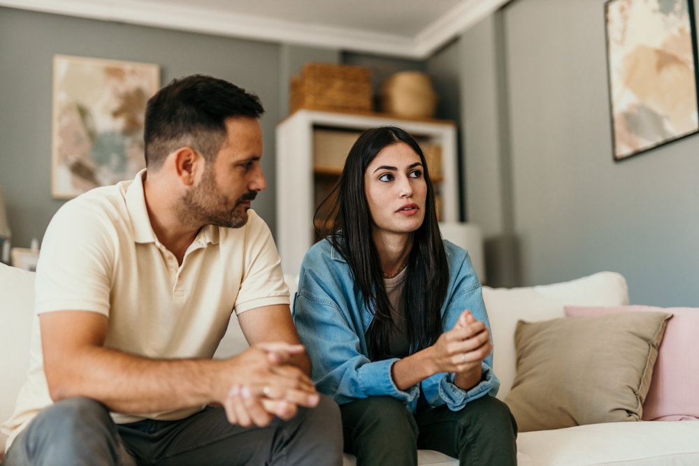 Fight,,Divorce,And,Depression,With,Couple,On,Sofa,For,Conflict,
