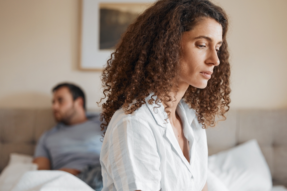Upset,,Bedroom,And,Woman,In,Argument,With,Her,Husband,For