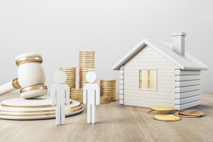 White House With Golden Coin Stacks couple And Gavel
