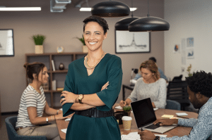 company team at work at a conference table