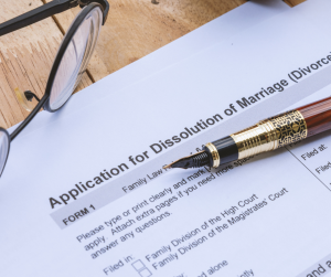Step-by-step Texas divorce filing paperwork on a desk at an Austin family law office